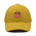 Aangepaste gele corduroy honkbalpet